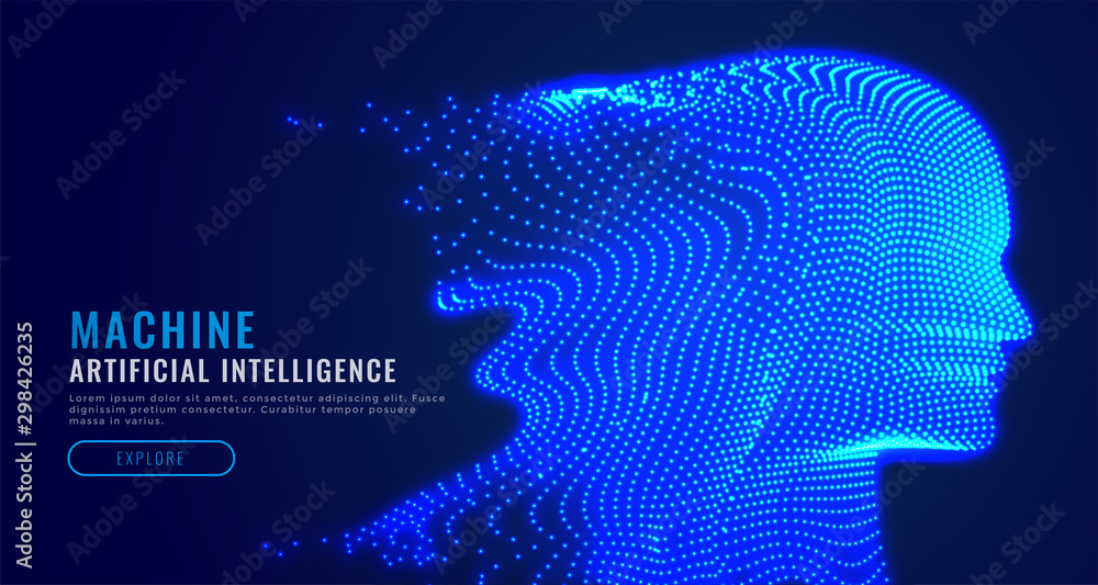 digital artificial intelligence particle face background - obrazy, fototapety, plakaty 