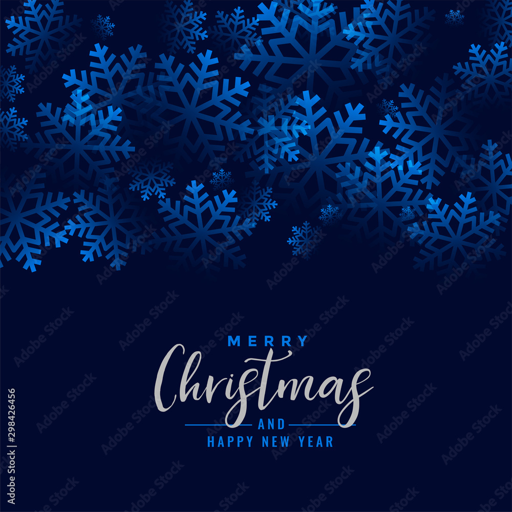 merry christmas beautiful snowflakes blue background design
