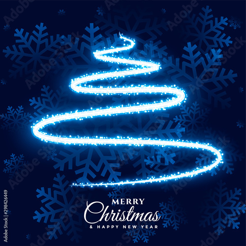 merry christmas light snowflake and tree background