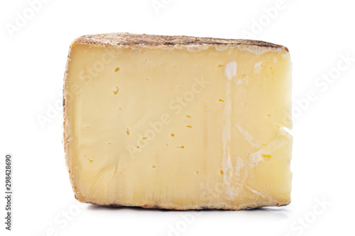 Piece of tasty fresh cheese isolated on white