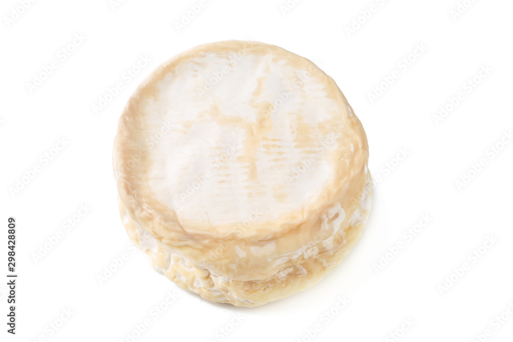 Head of tasty camembert cheese isolated on white Head of tasty camembert cheese isolated on white
