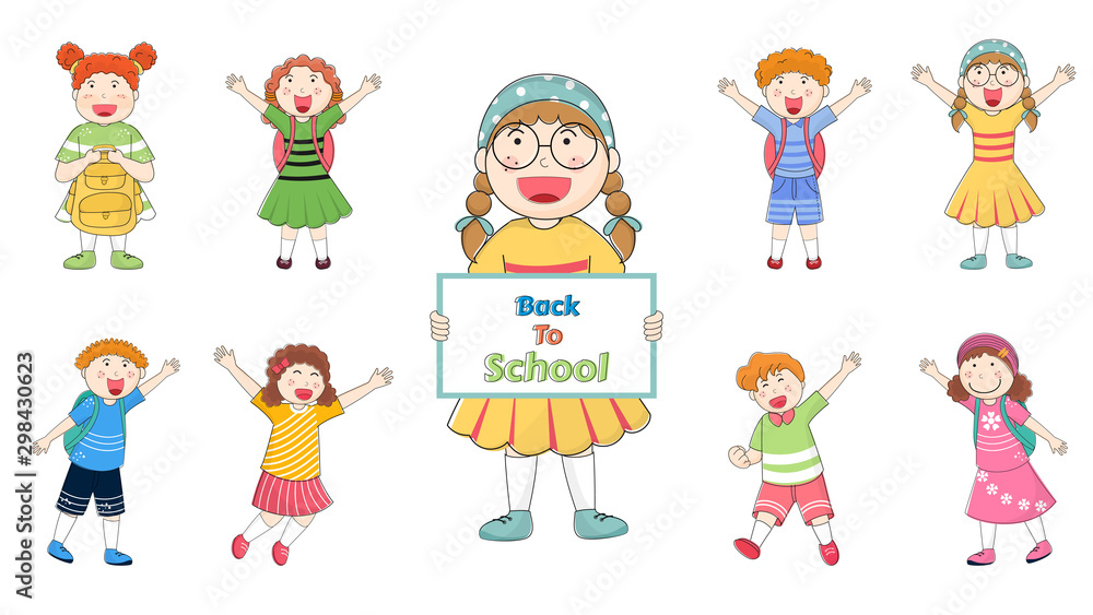 Cute children character in different activity for Back To School concept. Cute children character in different activity for Back To School concept.
