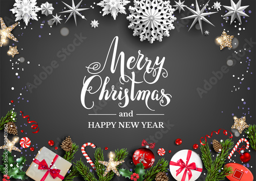 Decorations and balls, stars, gift boxes
