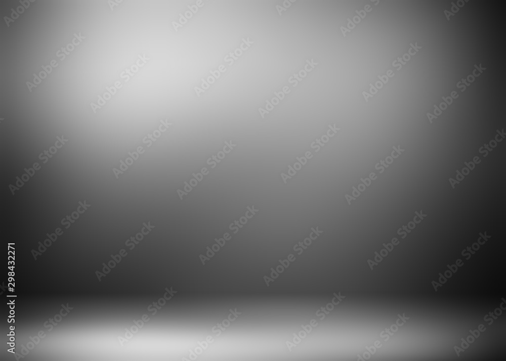 Dark grey 3d illustration. Abstract metal wall and floor background. Black vignette. Low light and shade pattern.