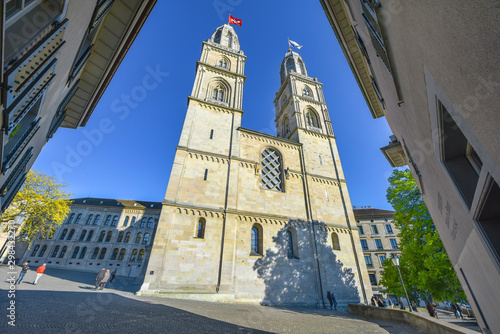 View on Grossmunster church in the city center photo