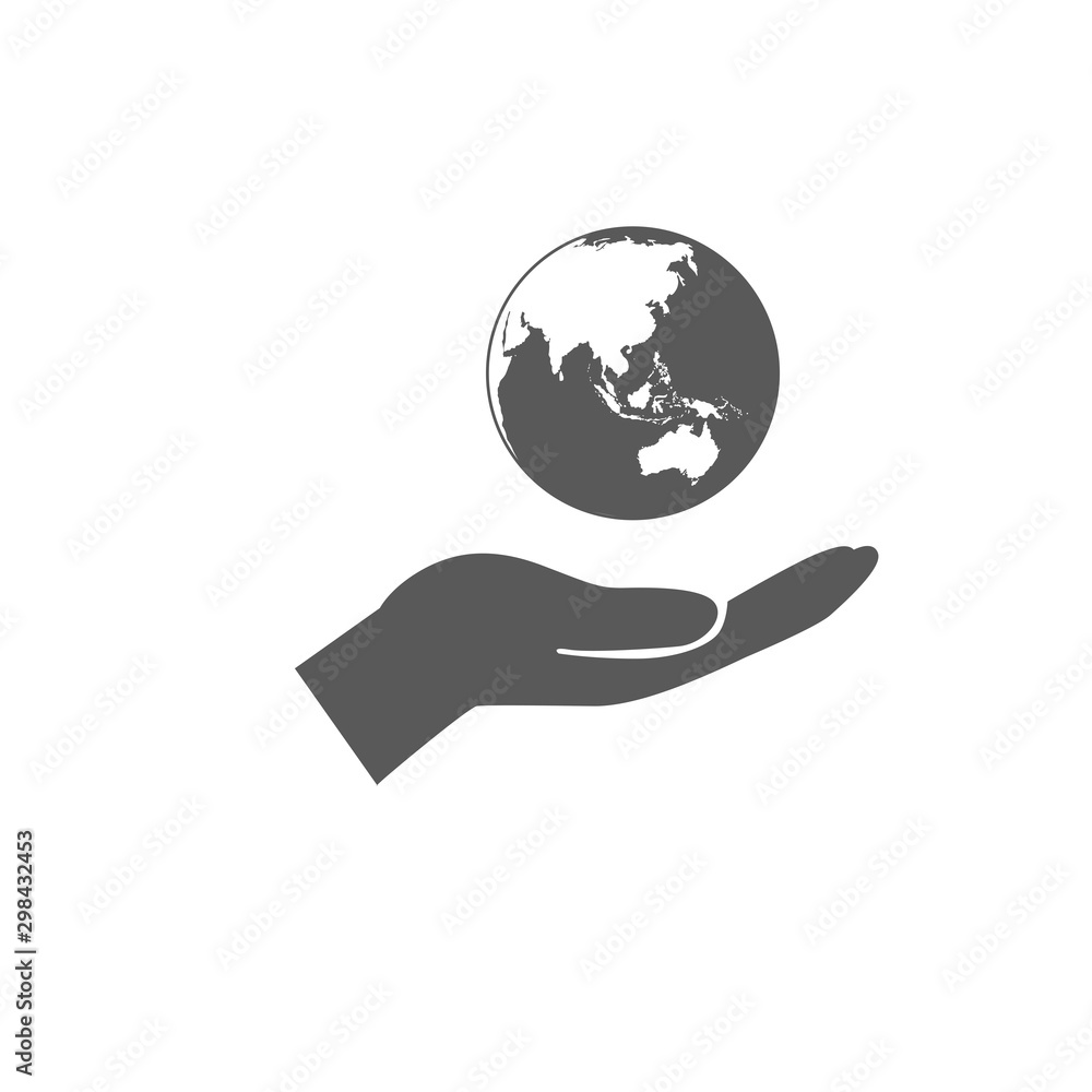 Globe earth with hand icon isolated on white background for your design, logo, application, UI. vector illustration Globe earth with hand icon isolated on white background for your design, logo, application, UI. vector illustration