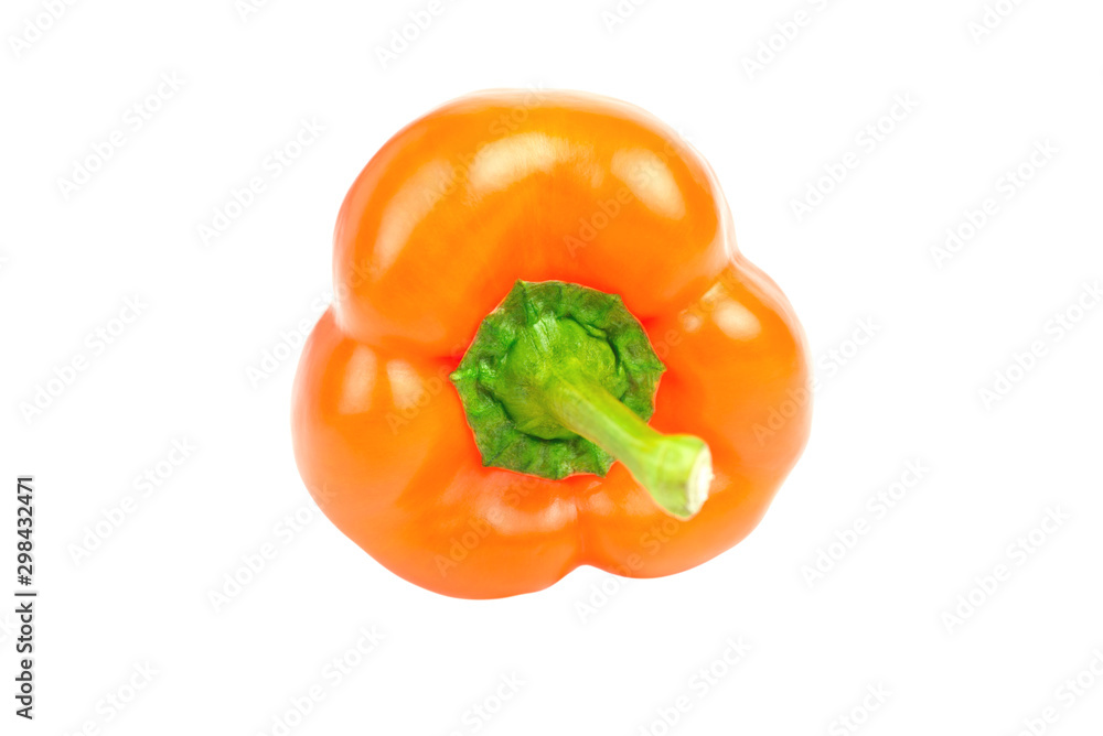 Fresh bright orange peppers on a white background. Fresh bright orange peppers on a white background.