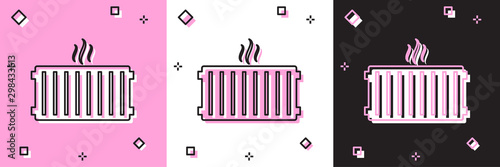 Set Heating radiator icon isolated on pink and white, black background. Vector Illustration