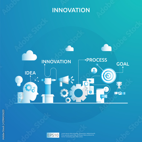 brainstorming innovation idea process and creative thinking concept with light bulb lamp for start up business project. illustration for web landing page, banner, presentation, social media, print