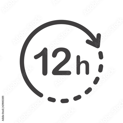 12 hours icon. Flat vector illustration in black on white background.