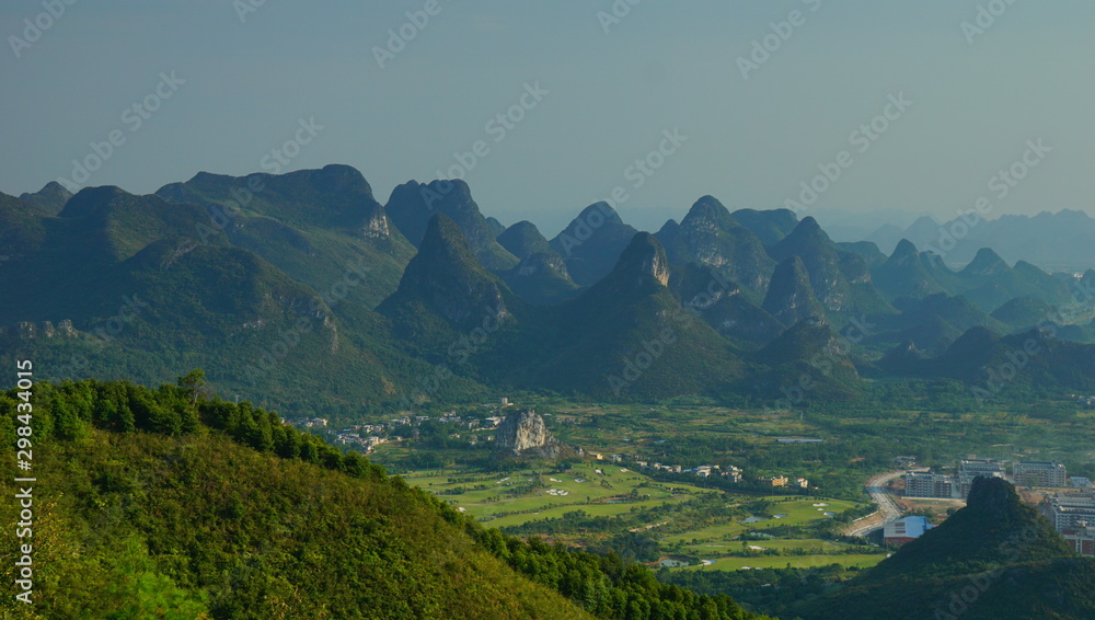 Naklejka premium The veiw of earth surface relief of karst topography in Guilin from Yaou mountain