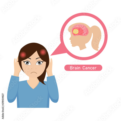 Women with headaches from brain cancer .Vector illustration in cartoon style