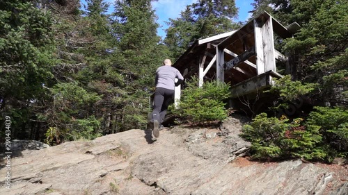 Man running to a shelter photo