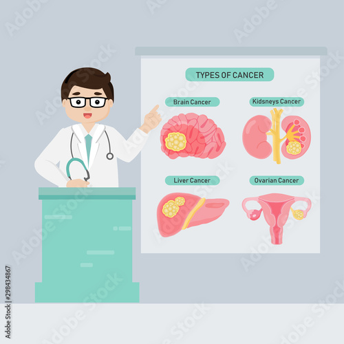 Doctor introduce types of  cancer flat vector illustration.