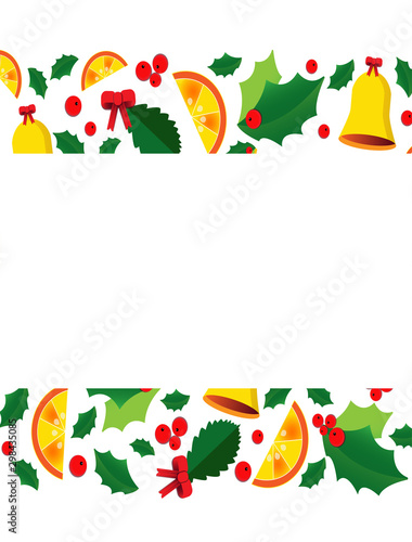 Vector Christmas card template with bell mistletoe leaf and orange slices.