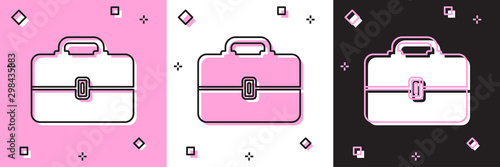 Set Toolbox icon isolated on pink and white, black background. Tool box sign. Vector Illustration