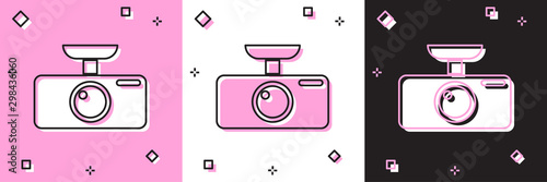 Set Car DVR icon isolated on pink and white, black background. Car digital video recorder icon. Vector Illustration