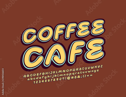 Vector logo Coffee Cafe with creative Font. Trendy artistic Alphabet Letters, Numbers and Symbols