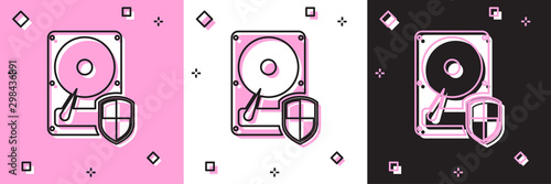 Set Hard disk drive HDD protection icon isolated on pink and white, black background. Vector Illustration
