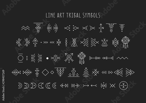 Vector set of line art symbols for logo design and lettering in boho and hipster style.