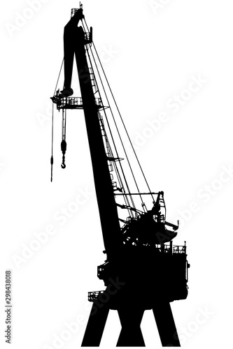 Port crane lift silhouette. Isolated on a white background
