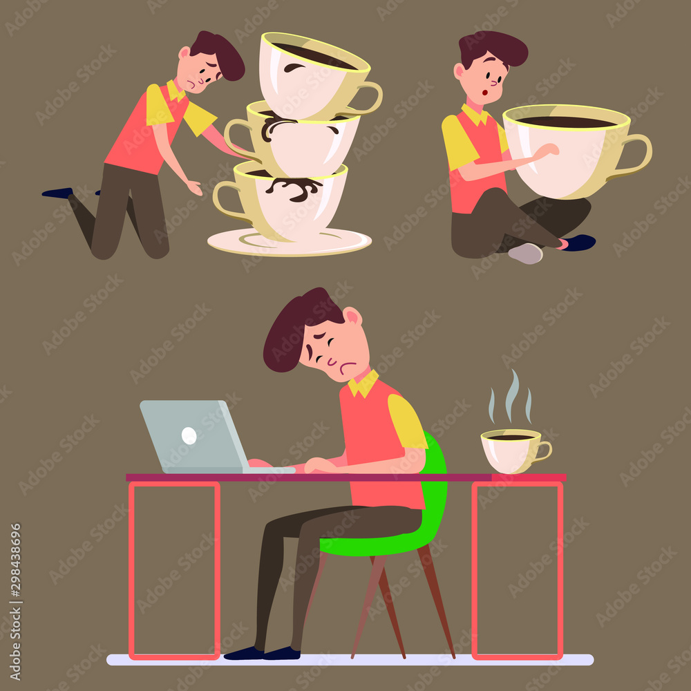 Infographic coffee addiction elements healthcare Template Design. health concept. businessman need more coffee.Suffer from severe dysentery. vector flat icons cartoon design eps10 illustration. Infographic coffee addiction elements healthcare Template Design. health concept. businessman need more coffee.Suffer from severe dysentery. vector flat icons cartoon design eps10 illustration.