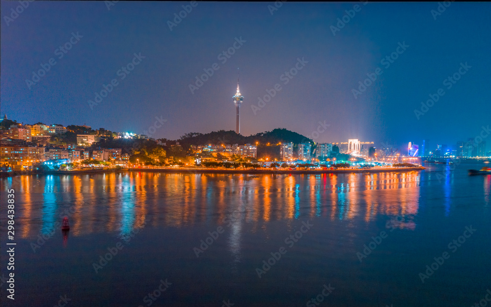 Aerial photography of the night scene in Macao, China Aerial photography of the night scene in Macao, China