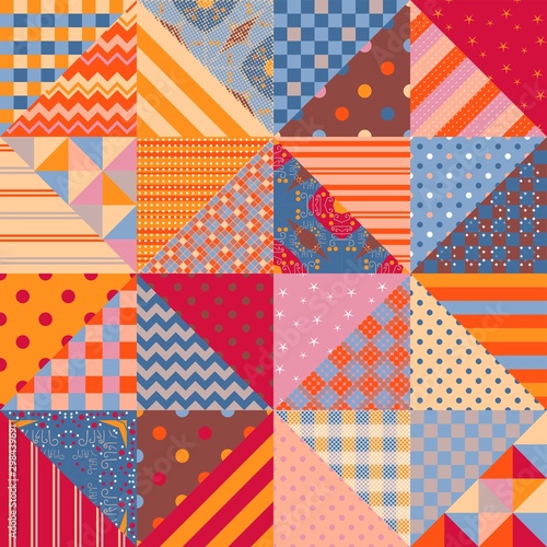 Fototapeta Seamless patchwork pattern with multicolor geometric ornaments