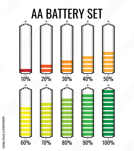 AA Battery size design template. Batteries sizes vector image isolated. Lithium chemical electrical components