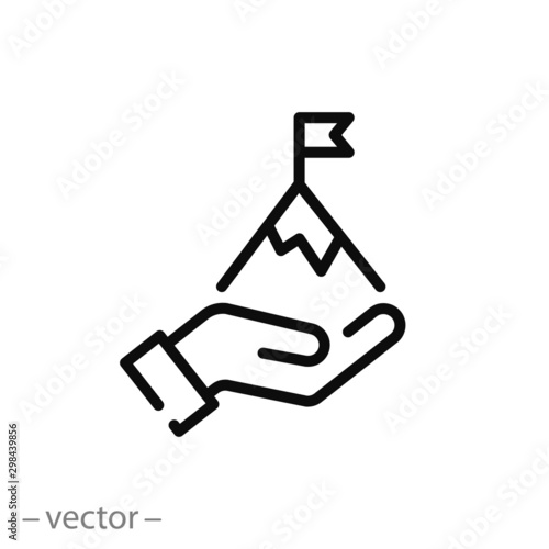 vision mission icon, goal on mountain, value statement, purpose, thin line web symbol on white background - editable stroke vector illustration