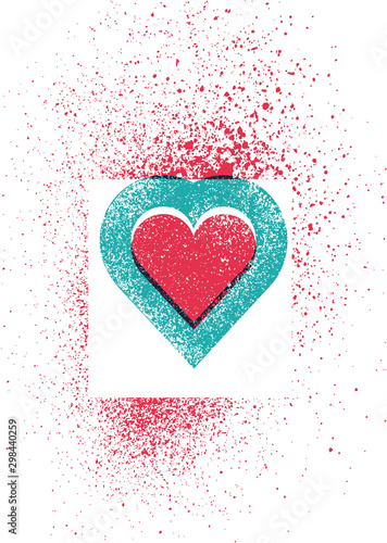 Valentine greeting card. Heart symbol typographical vintage stencil spray grunge poster design. Retro vector illustration.