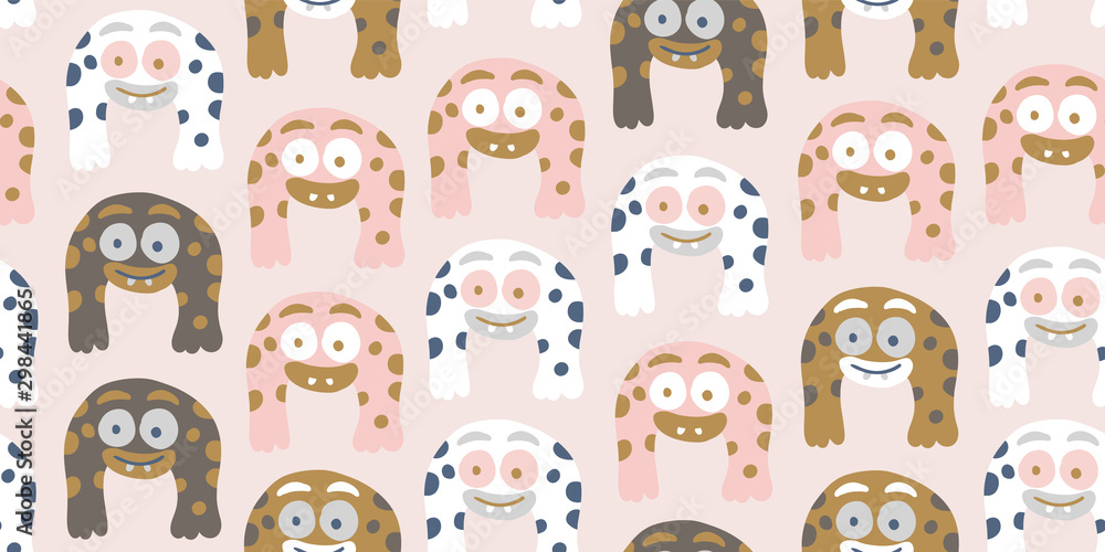 Obraz premium Kids seamless pattern with colorful cute monsters 
