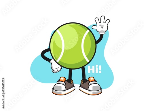 Tennis ball wave hand cartoon. Mascot Character vector.