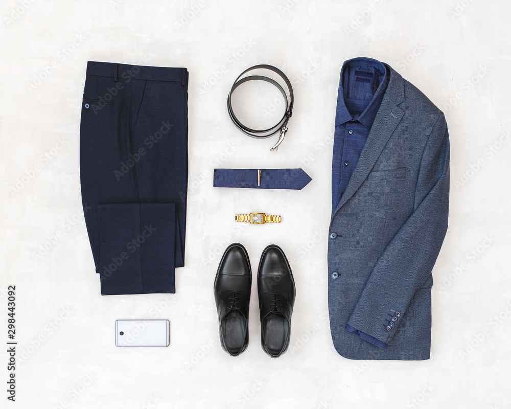 Blue shirt black pants cheap black shoes