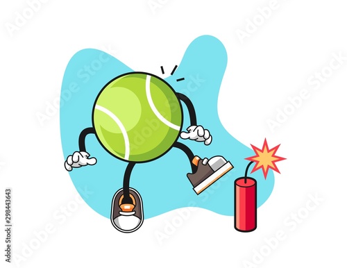 Tennis ball with firecrackers cartoon. Mascot Character vector.