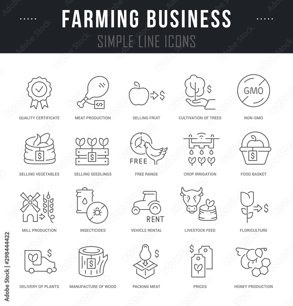 Set Vector Line Icons of Farming Business