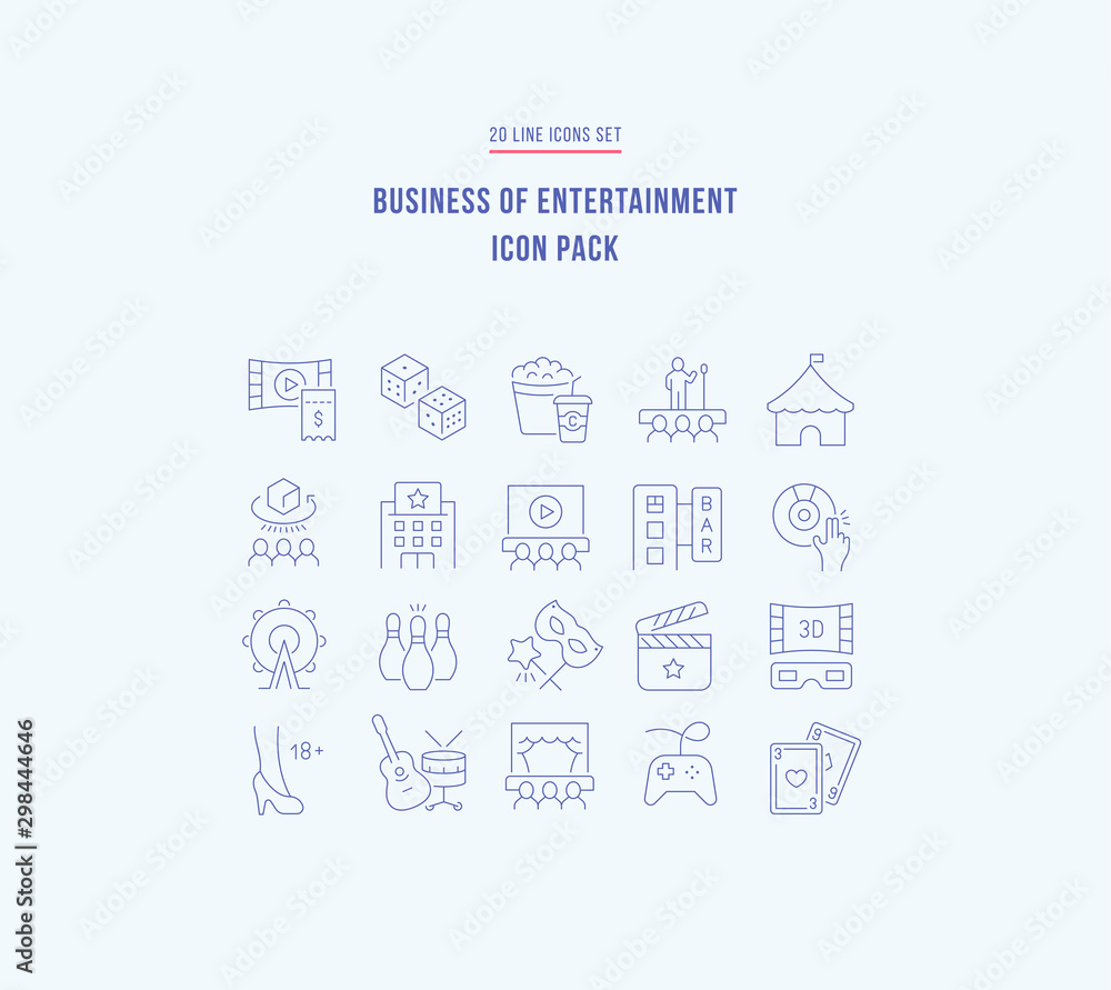 Set Vector Line Icons of Entertainment Business