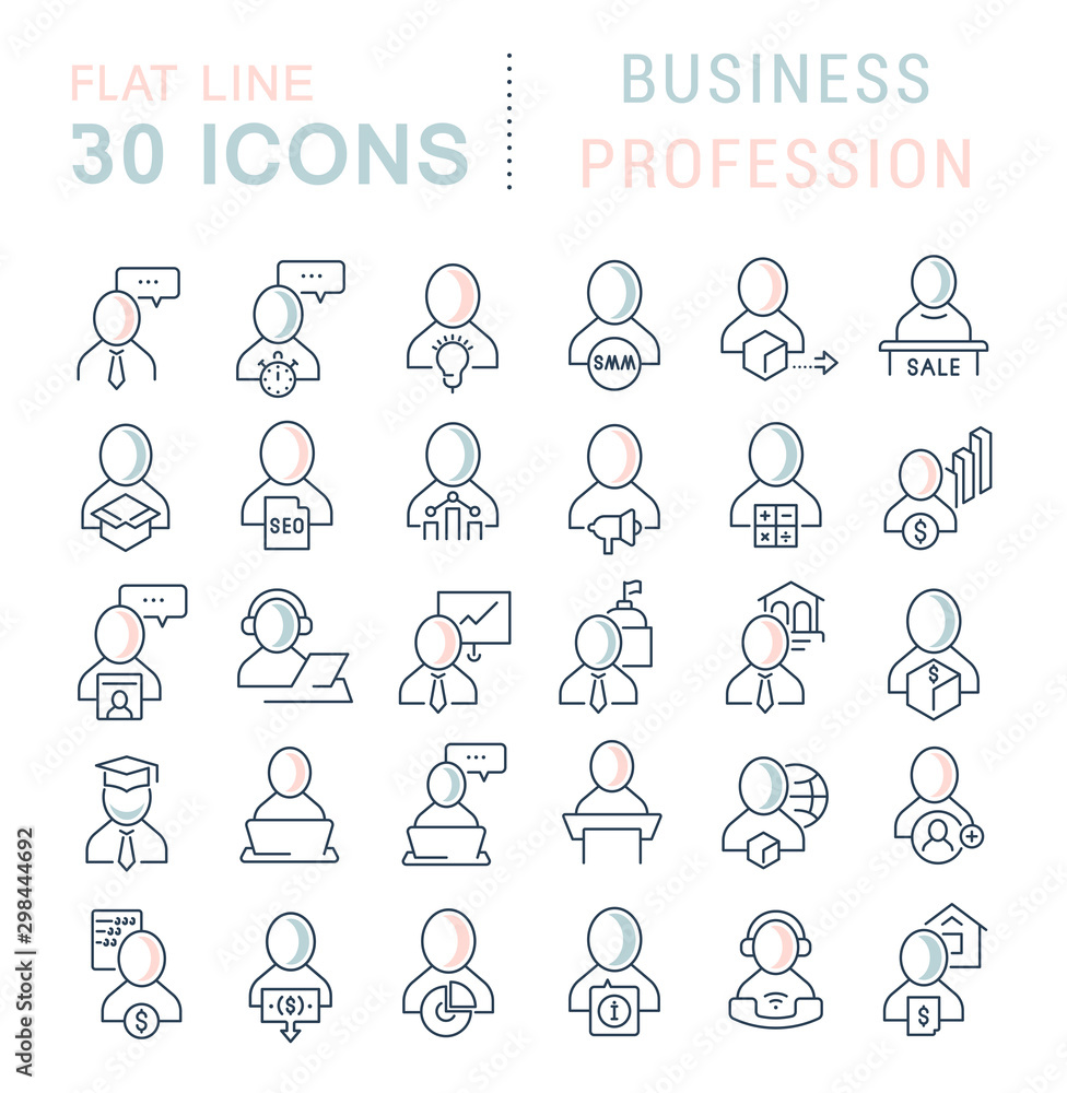 Collection Linear Icons of Business Profession Collection Linear Icons of Business Profession