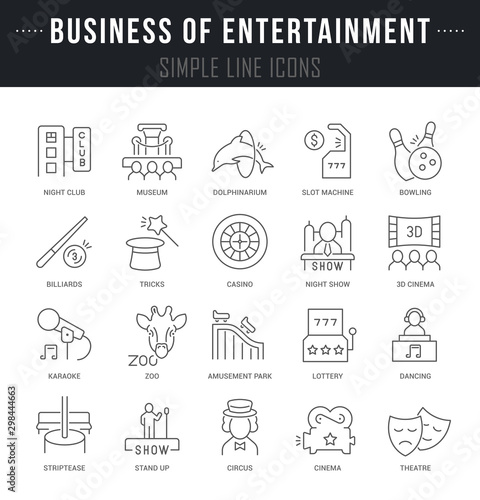 Set Vector Line Icons of Entertainment Business
