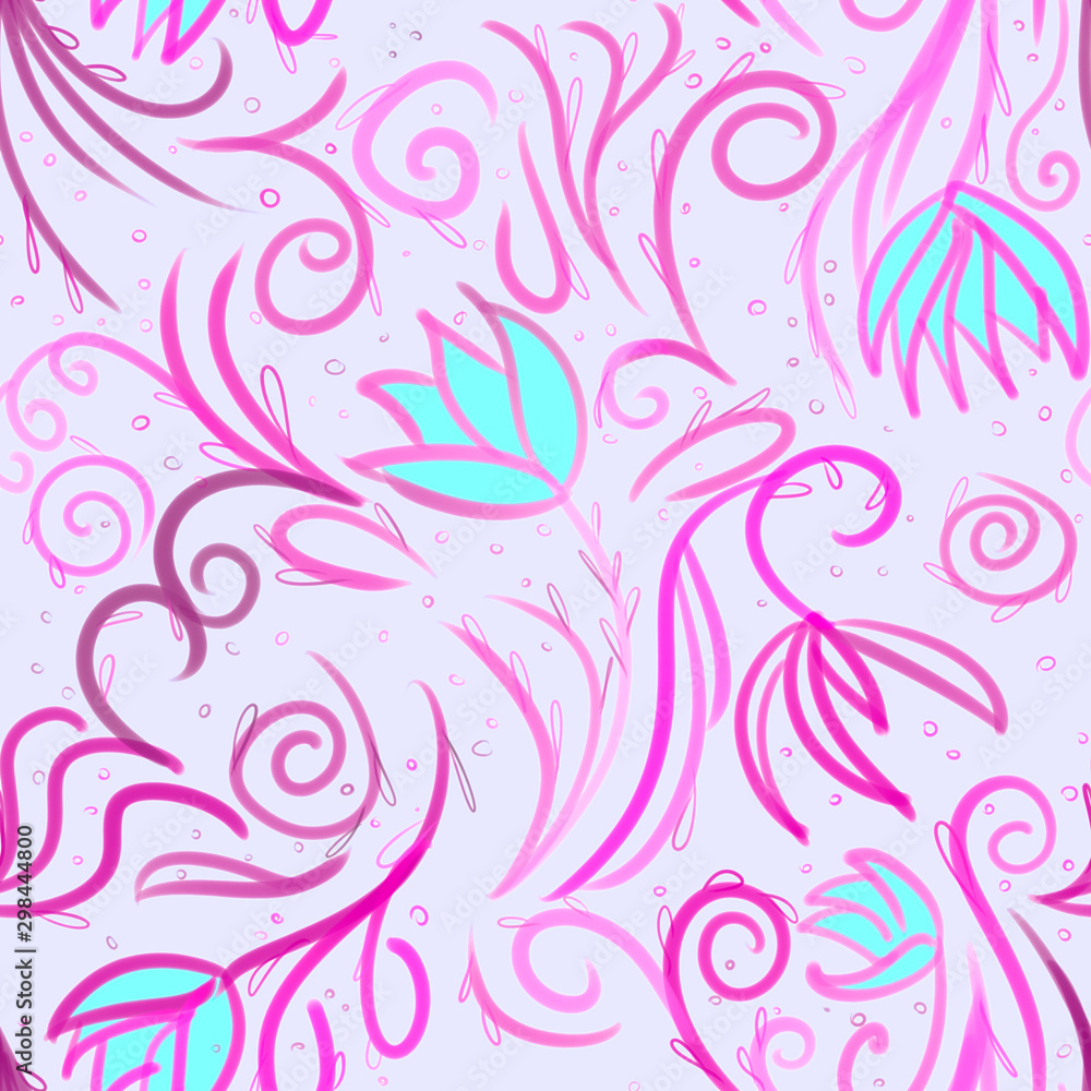 Floral seamless pattern for printing. Flowers, plants, curls, dots. Floral seamless pattern for printing. Flowers, plants, curls, dots.