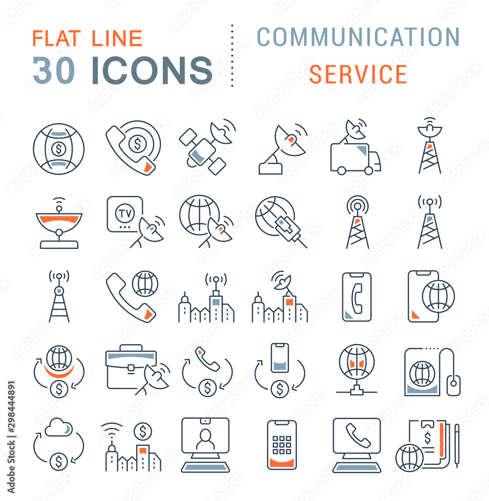 Naklejka premium Set Vector Line Icons of Communication Service