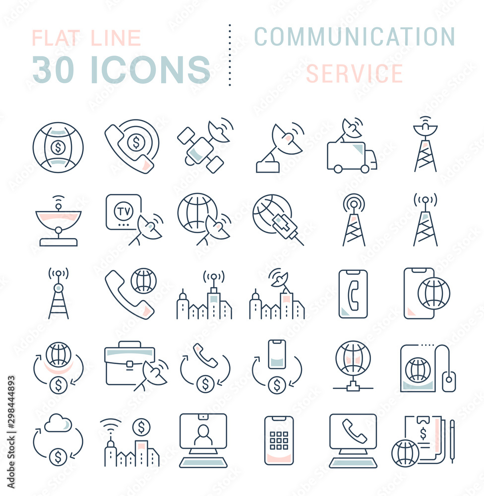 Set Vector Line Icons of Communication Service Set Vector Line Icons of Communication Service