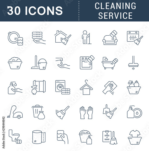 Set Linear Icons of Cleaning Service