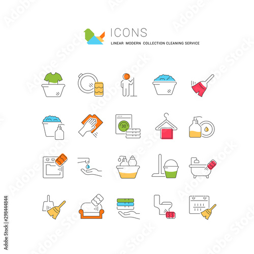 Collection Linear Icons of Cleaning Service