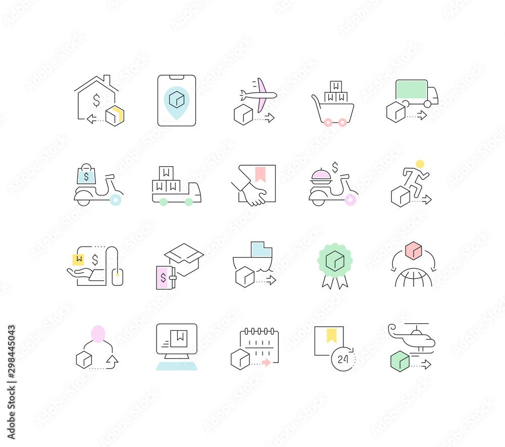 Set Vector Line Icons of Delivery Business Set Vector Line Icons of Delivery Business