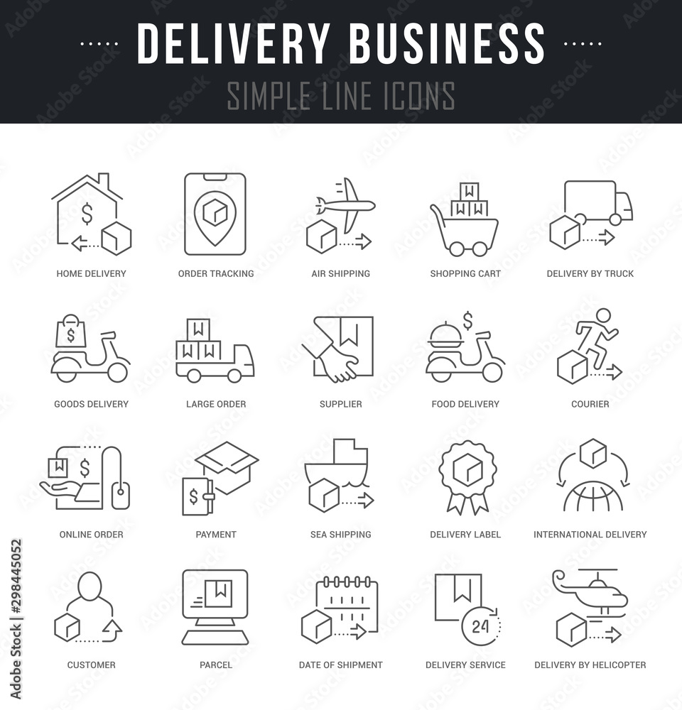 Set Vector Line Icons of Delivery Business Set Vector Line Icons of Delivery Business