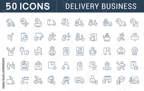 Set Vector Line Icons of Delivery Business