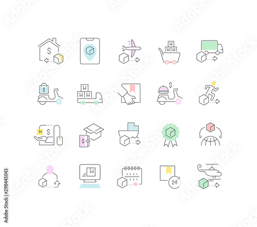 Set Vector Line Icons of Delivery Business