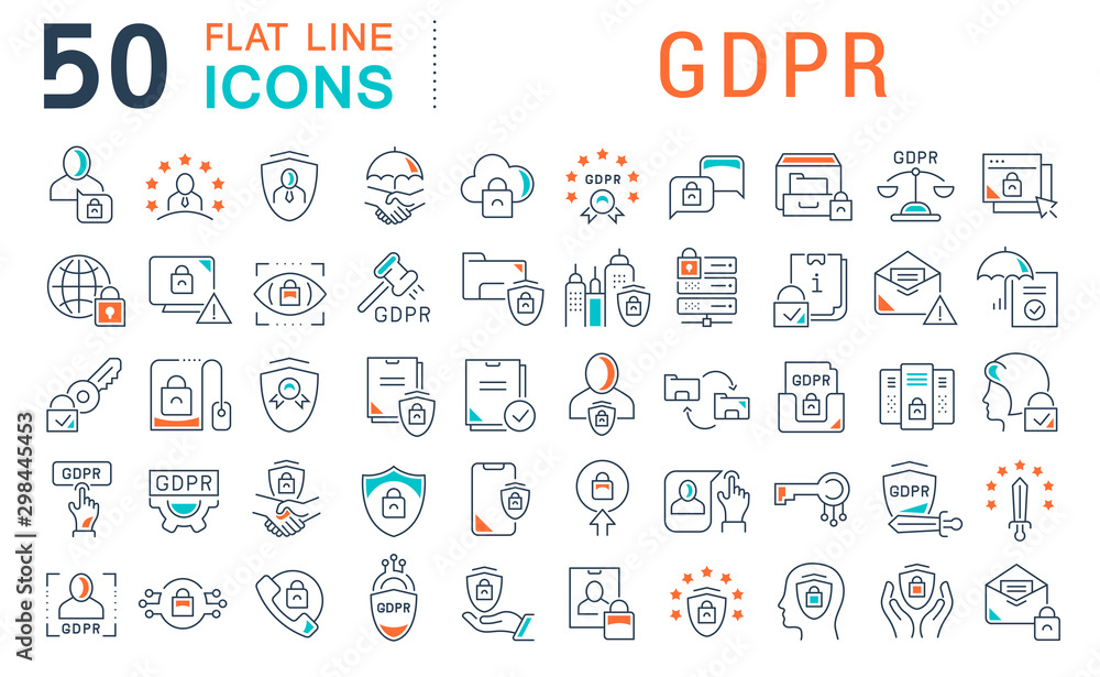 Set Vector Line Icons of GDPR Set Vector Line Icons of GDPR
