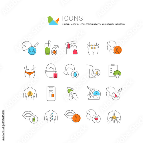 Collection Linear Icons of Health and Beauty Industry